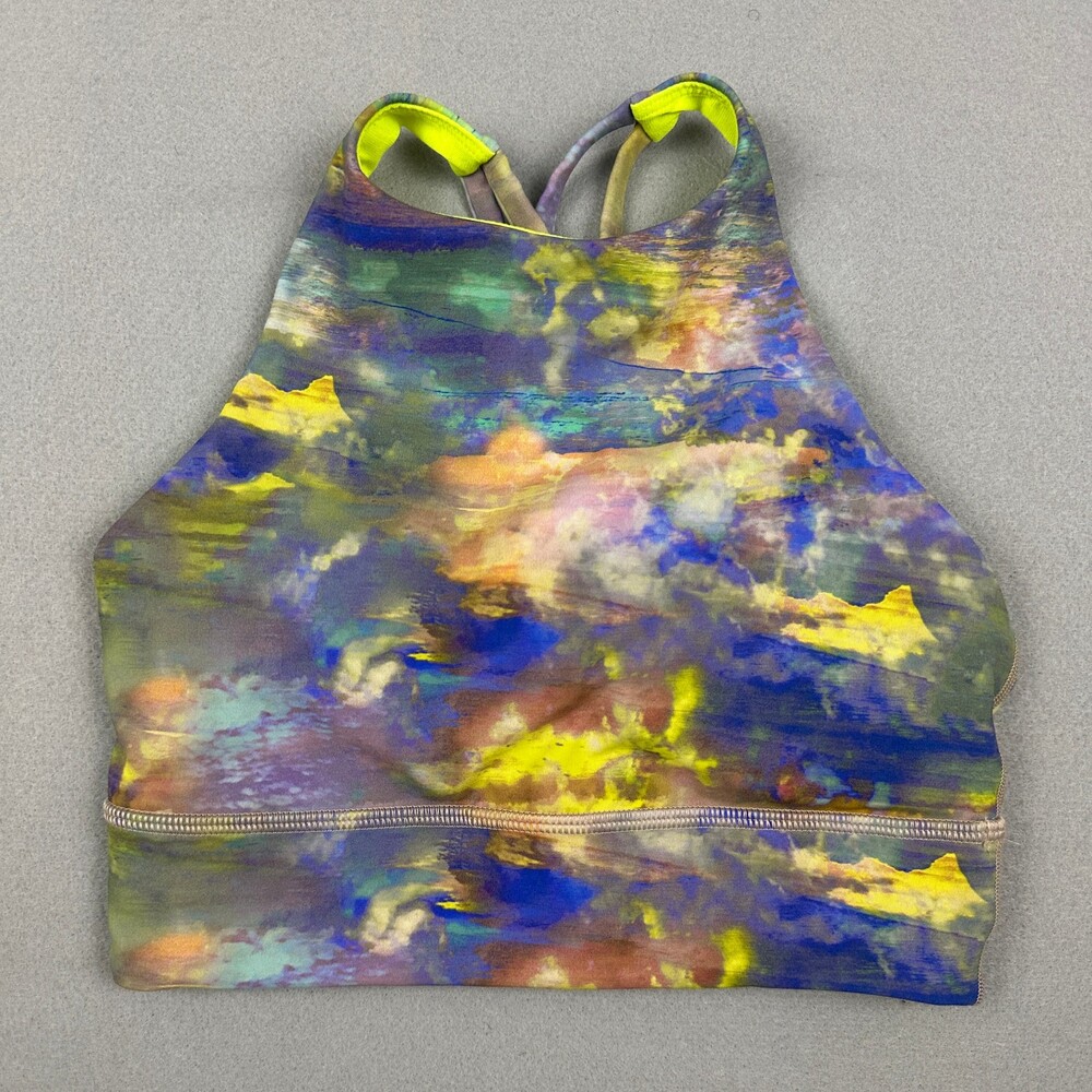 Lululemon Sports Bra Women 4 Blue Altered Natur Energy High-Neck Longline Tough